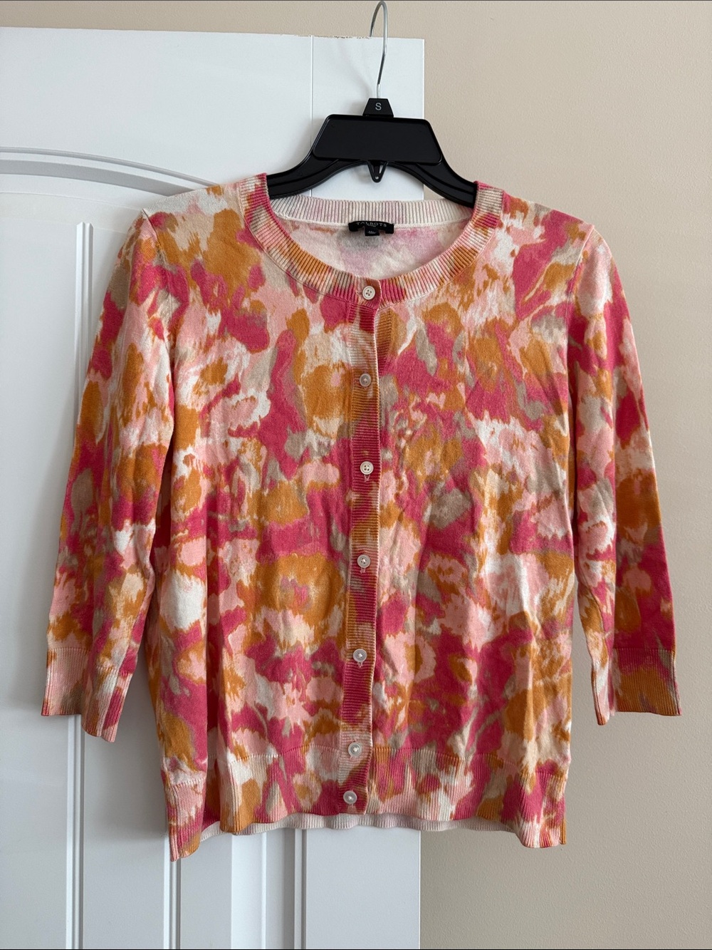 Talbots Pink & Orange Floral Print Button Cardigan